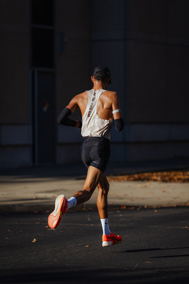 Male runner wearing SockMoose running socks in marathon