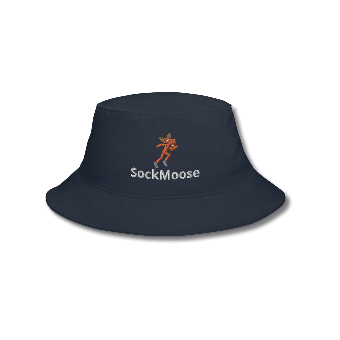 SockMoose running socks navy blue bucket hat with cartoon moose logo