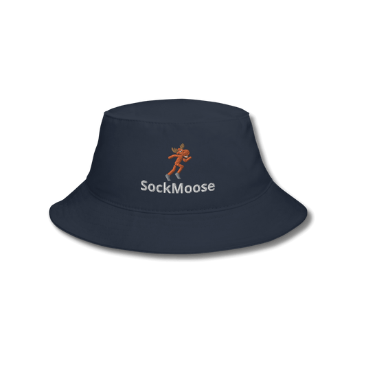 SockMoose running socks navy blue bucket hat with cartoon moose logo