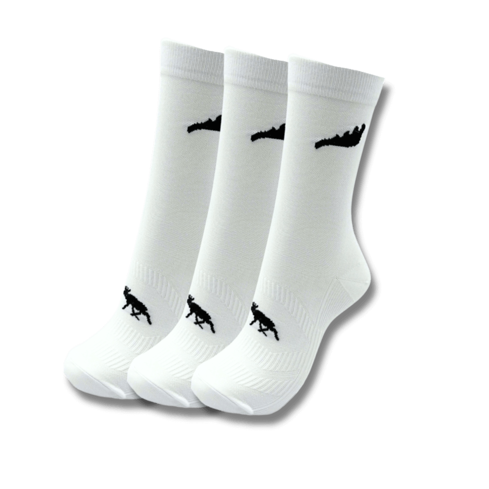 SockMoose running socks 3 white high performance, moisture wicking, crew length running socks