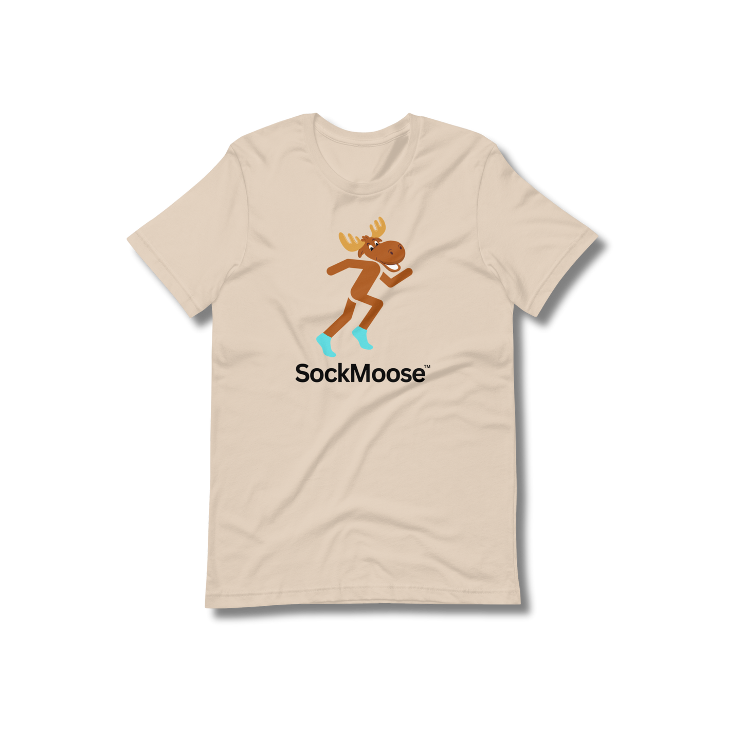 SockMoose running socks cream graphic t shirt with cartoon moose logo