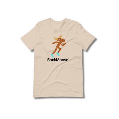 SockMoose running socks cream graphic t shirt with cartoon moose logo