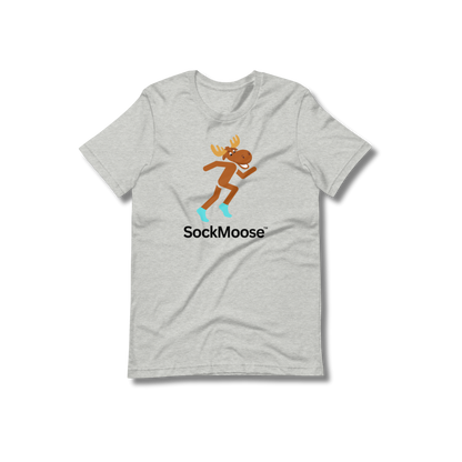 SockMoose running socks heather graphic t shirt with cartoon moose logo