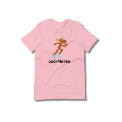 SockMoose running socks pink graphic t shirt with cartoon moose logo