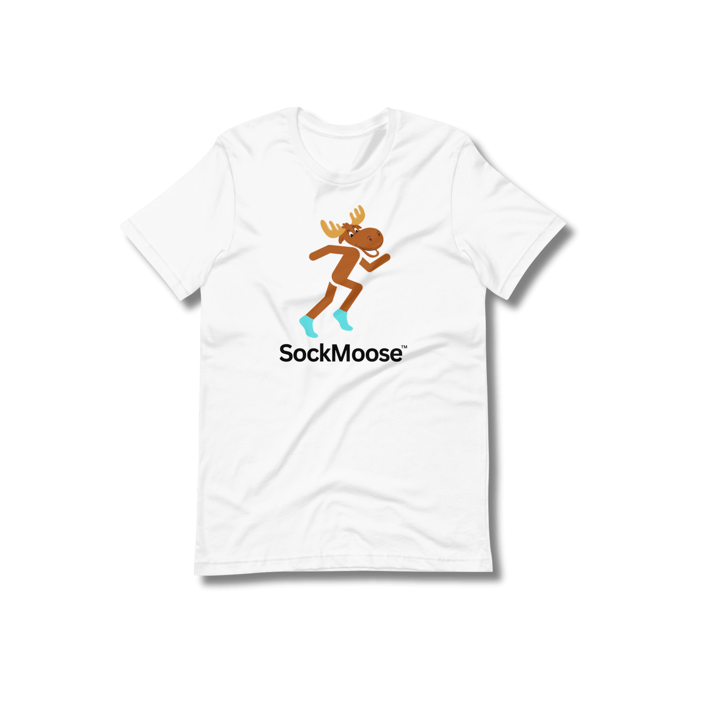 SockMoose running socks white graphic t shirt with cartoon moose logo