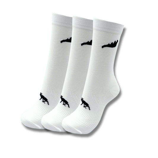 White crew length running sock - high performance - 3 pack