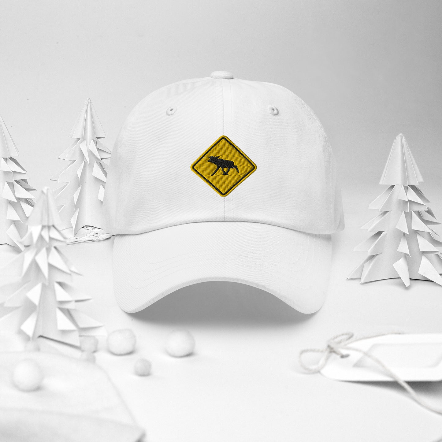 Our Dad Hat in White- Comfortable Baseball Cap with Moose Sign Logo